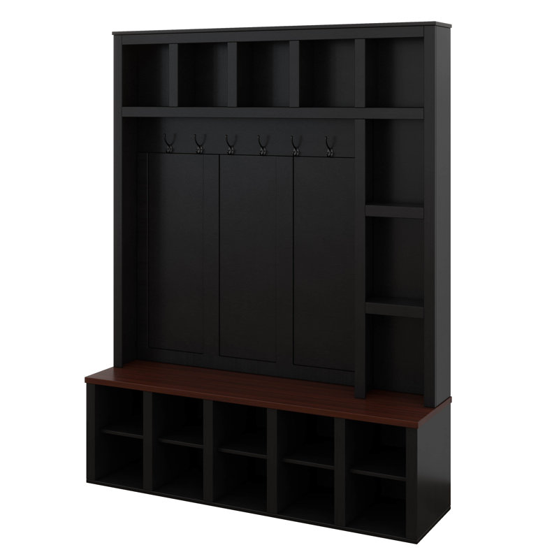 Hall Tree With Coat Rack,  6 Hooks, Walnut Storage Bench With Adjustable Shelves, 4-In-1 Entryway Shoe Cabinet With 13 Cubbies