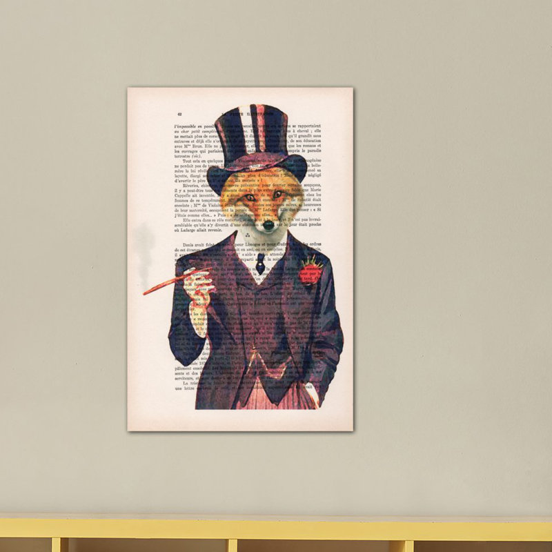 «Vintage Paper Series: Dapper Fox», impression sur toile, H 12 po x l 8 po x P 0,75 po, Toile tendue, Pas de tapis