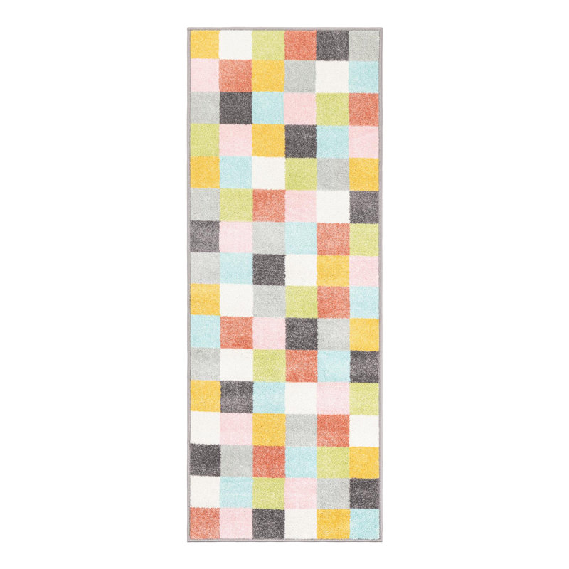 Checkered Machine Woven Polypropylene Plastic Rug, Runner 2'2" x 6'1"