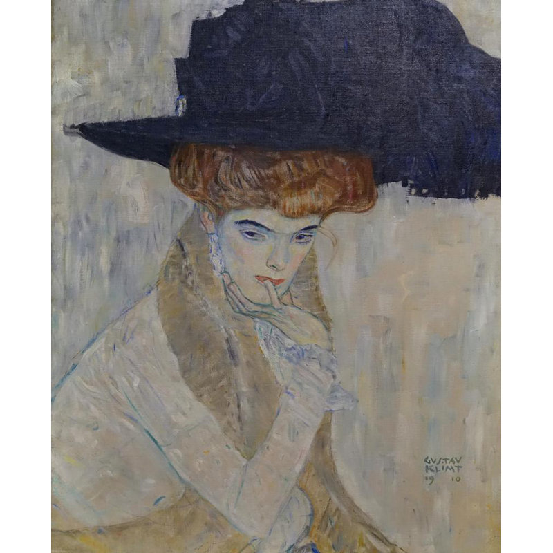 «The Black-Feathered Hat» par Gustav Klimt - Art mural sur toile tendue avec châssis