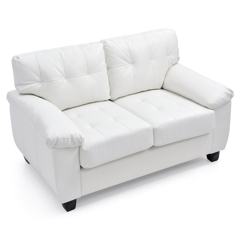Baese 57" Pillow Top Arm Loveseat, White Faux Leather
