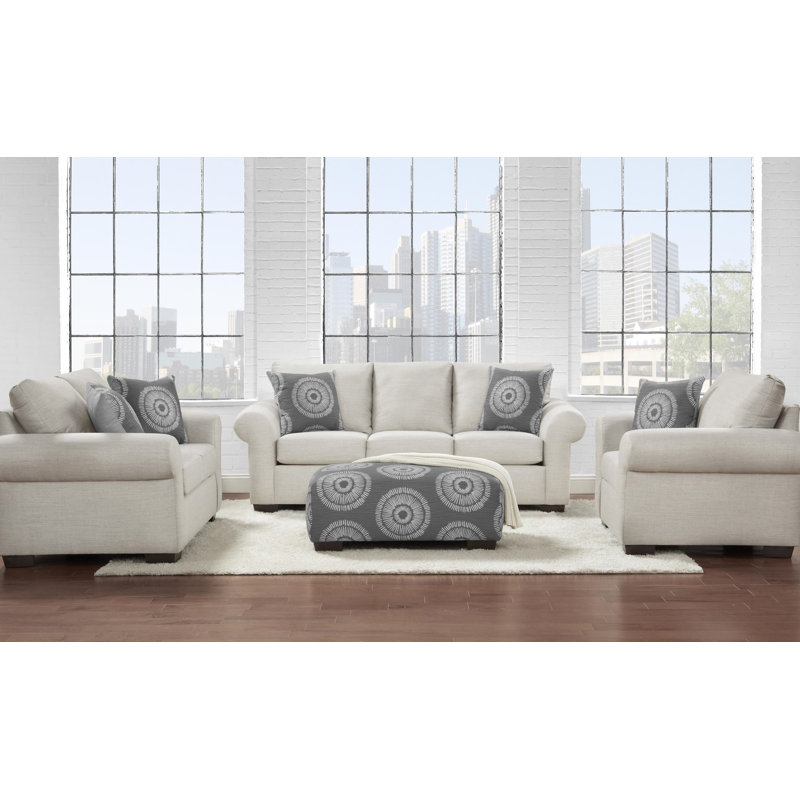 Sharon 3pc Sofa, Loveseat & Ottoman, Beige