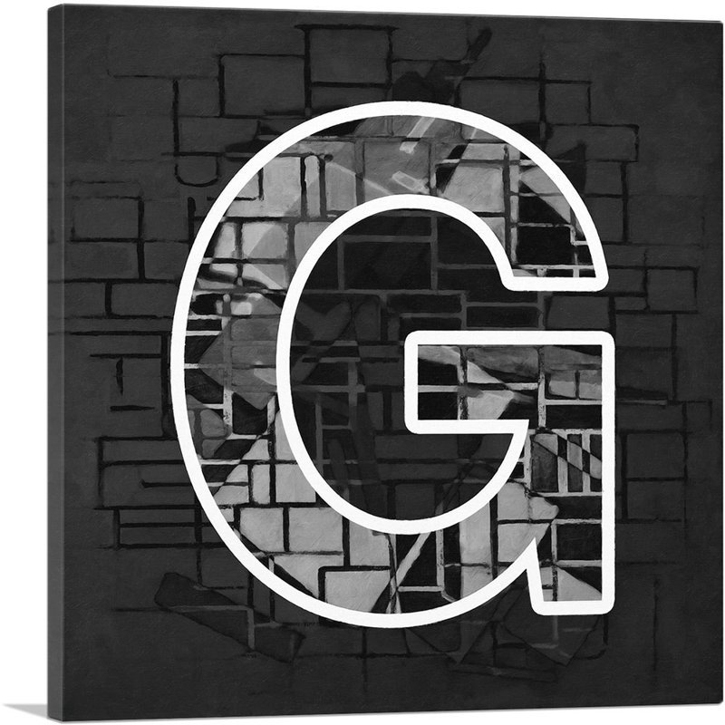 «Modern Modern Black White Alphabet», lettre G - reproduction d'art sur toile tendue, H 12 po x l 12 po x P 1,5 po