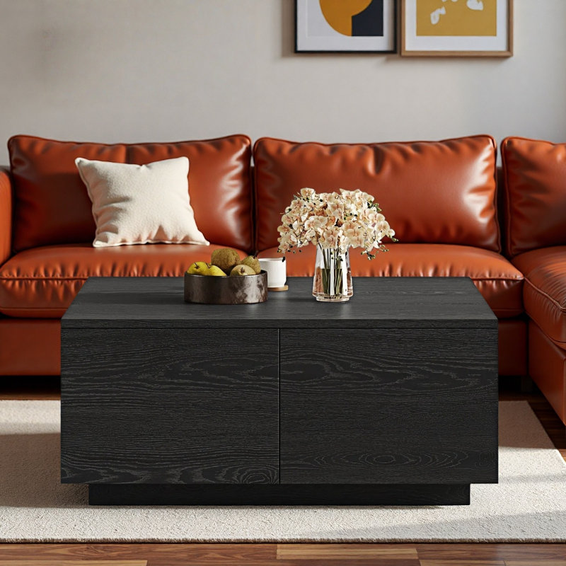 Table basse moderne carrée avec 4 tiroirs, Noir