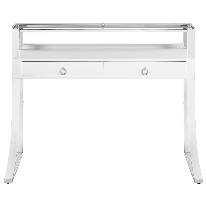 Bureau d'écriture à 2 tiroirs blanc et chrome 47,6 po