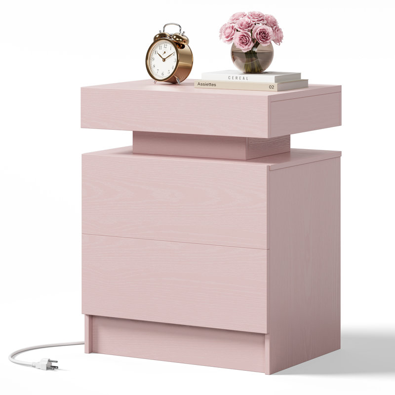 Table de chevet en bois avec station de charge Westerly, Rose, 2