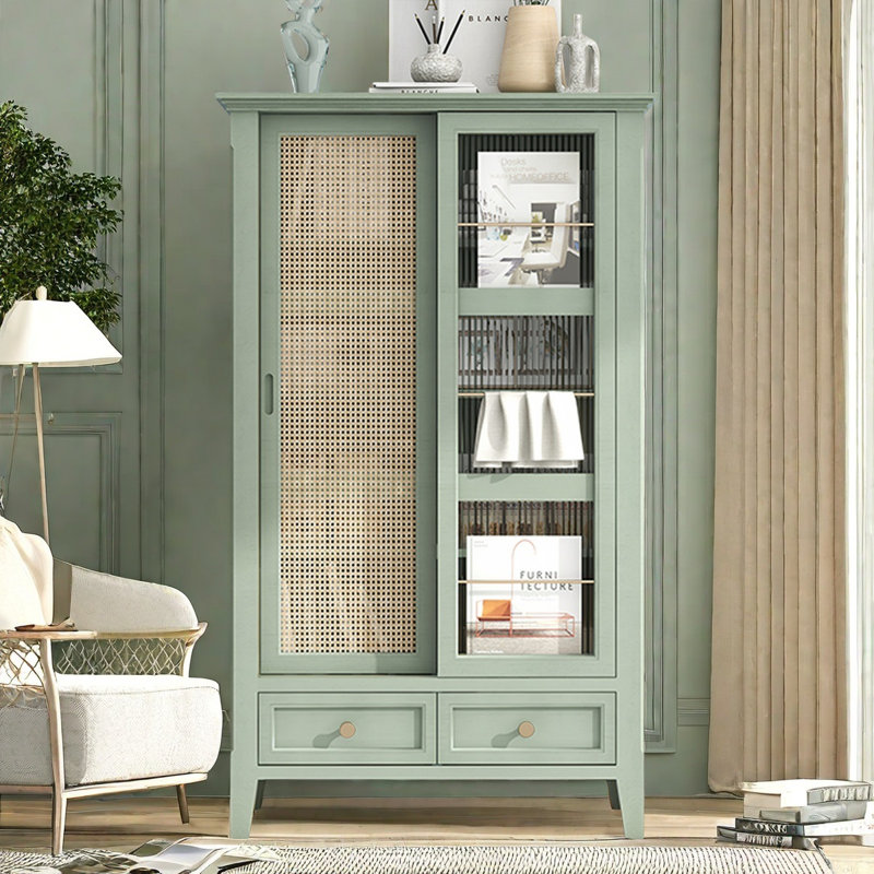 Grayish Green Wooden Multifunctional Bookcase