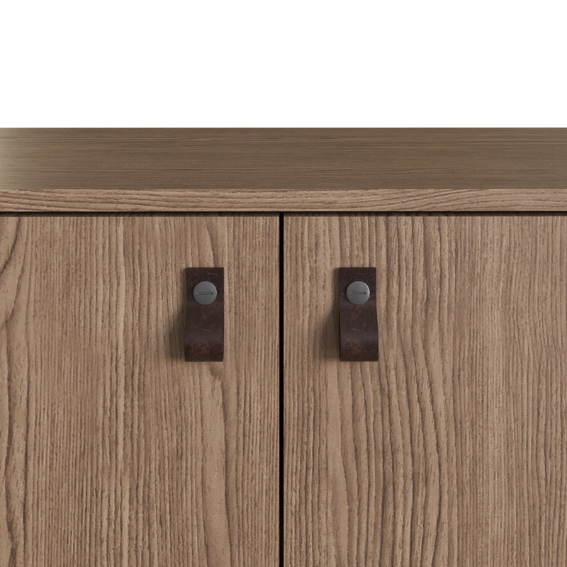 Amber Natural Eucalyptus Wood Buffet Sideboard with Faux Leather Handles