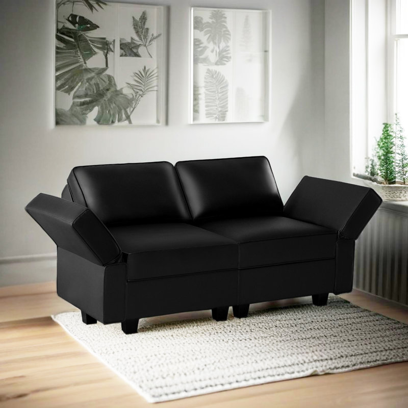 Giavonni Modular Loveseat Sofa Couch – Air Leather 2 Seater with Storage Seats for Living Room, Black Air Leather
