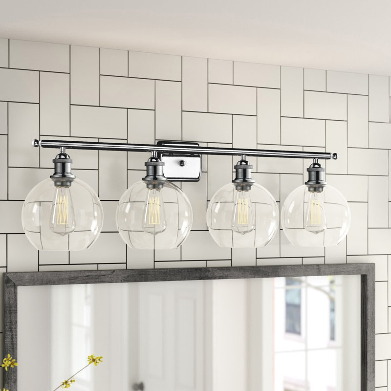 Éclairage de salle de bain à intensité variable 4 lumières Baptista, Chrome poli, Boîtier blanc mat, Ampoule non incluse