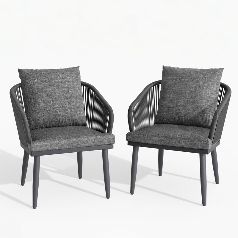 Patio Dining Armchair with Cushion, Drak Grey Cushion/Grey Frame