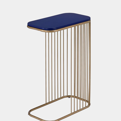 Blue and Gold C-Table with Metal Base