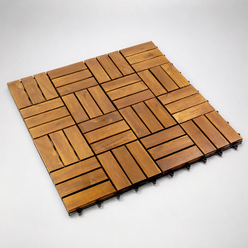 Dalles de terrasse emboîtables en acacia à 12 lattes, ensemble de 30 pièces pour une utilisation intérieure et extérieure, solution de revêtement de sol résistante aux intempéries et durable