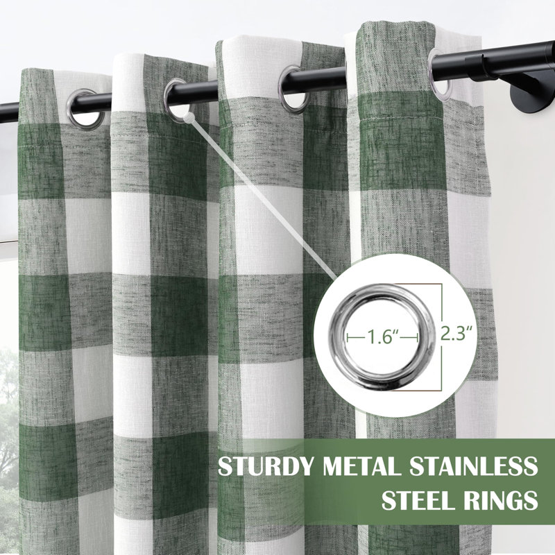 Adamantini Plaid Blackout Thermal Grommet Curtain Panels, 52" W x 96" L, Green
