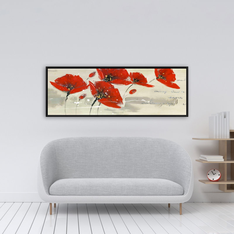 Fleurs abstraites rouges dans le vent | Art mural sur toile encadrée