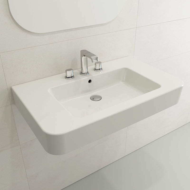 BOCCHI Parma 19.69'' Fireclay Rectangular Bathroom Sink with Overflow, White, Single-Hole