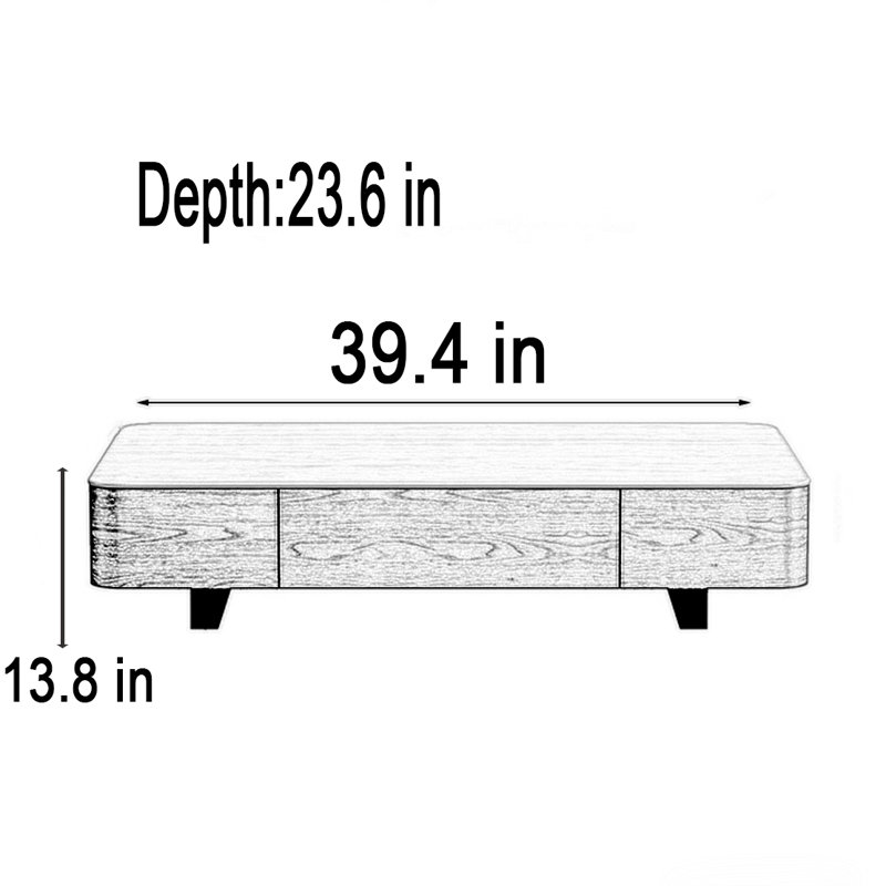 Table basse rétro Rockboard, H 13,8 po x L 39,4 po x l 23,6 po, Brun, Beige