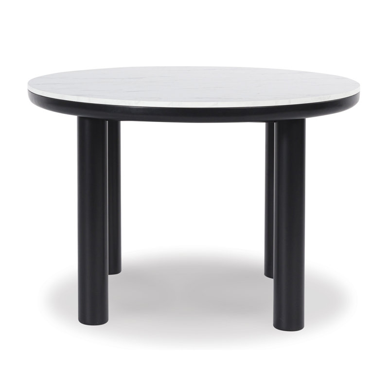 45 Inch Round White Marble Top Dining Table with Black Wood Legs