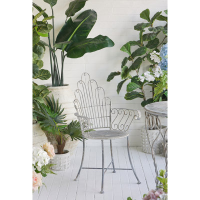 23X22x38" Distressed Silver Finish Iron Accent Chair, French Country Armchair, Outdoor Garden Seating