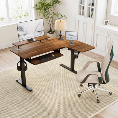 Inbox Zero Marquasha L Shaped Standing Desk with Monitor Stand & LED Strips, Dual Motor