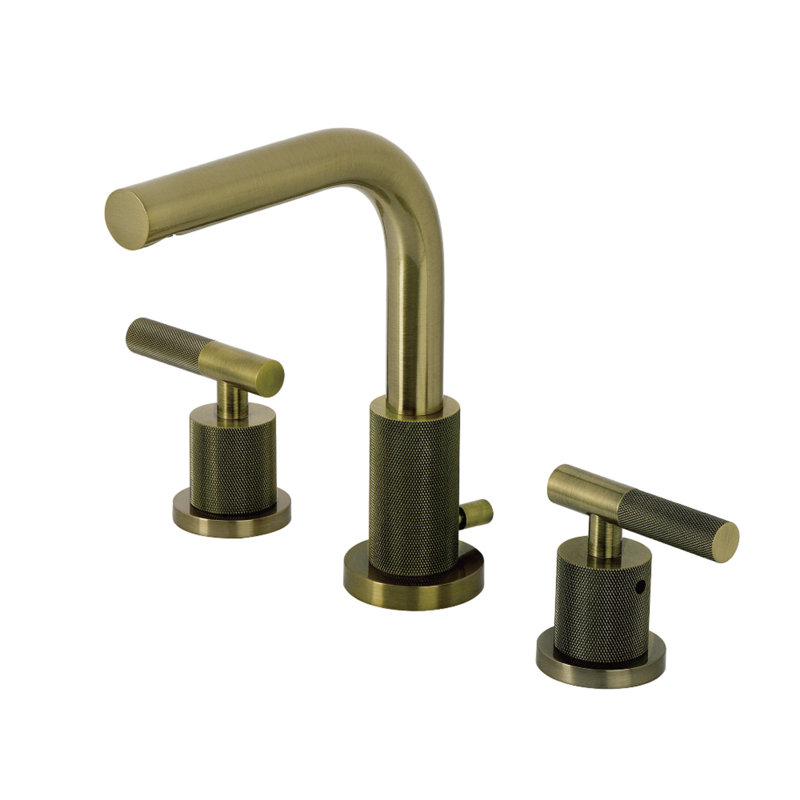 Robinet de salle de bain espacé à deux poignées à fixation sur le comptoir avec poignée moletée et bonde escamotable en laiton Kingston