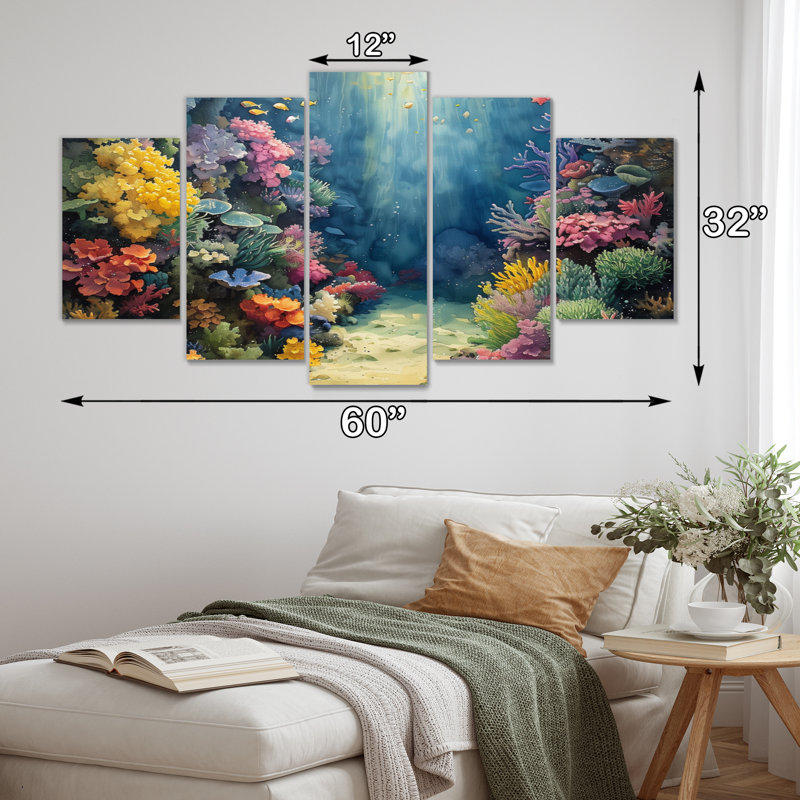 Ensemble de salon Blue Coral Sea Floor Symphony II - art mural corail