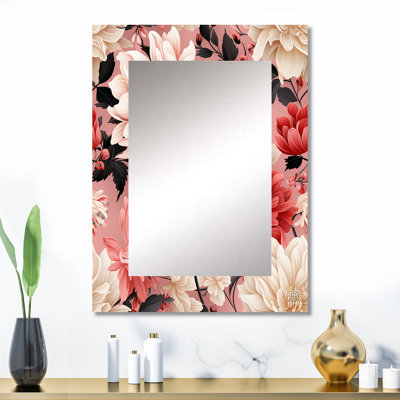 Byrden rose et blanc coquelicots en fleurs - décor de miroir mural floral unique, grand miroir de chalet, impression d'art en métal