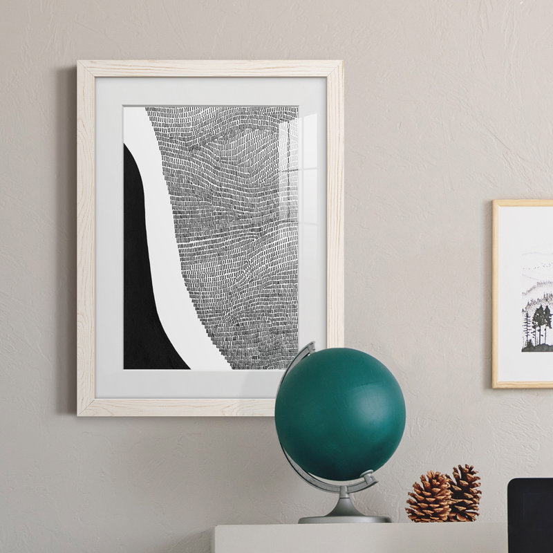 Noir et blanc abstrait I encadré mat de qualité supérieure - prêt à être accroché, H 38 po x l 28 po x P 1 po, Cadre blanc
