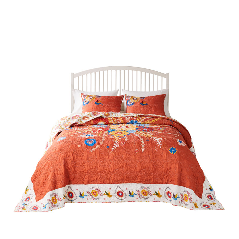 Topanga Reversible Floral Folk Art Queen Bedspread Set