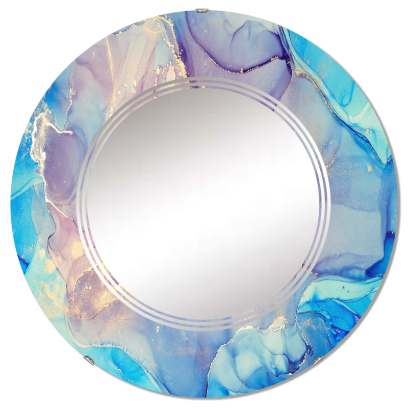 Miroir mural bleu et rose, 24 po x 24 po
