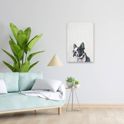 Frenchie, chiot moderne blanc, noir, peinture d'art minimaliste Moderne