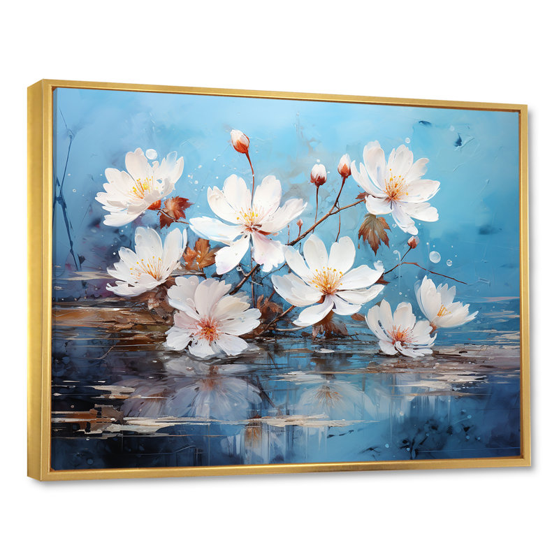 Méditation réfléchissante sur le lotus, Cadre flottant doré, H 30 po x l 40 po x P 1,5 po