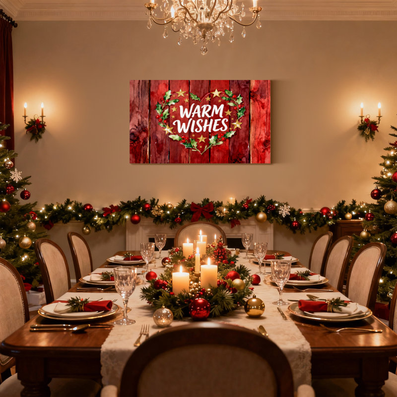«Christmas Warm Wishes Heart Holly Stars», ensemble de 3 impressions sur toile, H 16 po x l 24 po