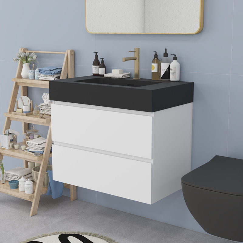 Meuble-lavabo moderne avec lavabo, Blanc, Noir