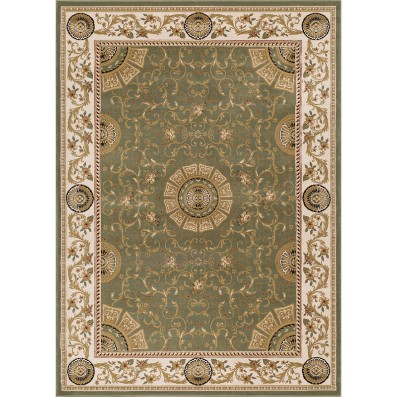 Tapis oriental vert / beige Ranveer, Rectangle 4 pi x 6 pi