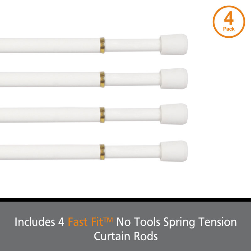  Spring Tension Rod, 18-28" or 28-48" Adjustable Length, 7/16" Diameter Steel Tube, 4-Pack, 18" - 28", White
