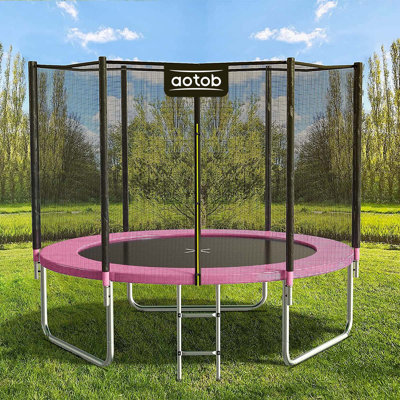 Trampoline AOTOB 12FT pour enfants / adultes, trampoline 1400 LBS avec filet de sécurité / échelle Backyard, rose