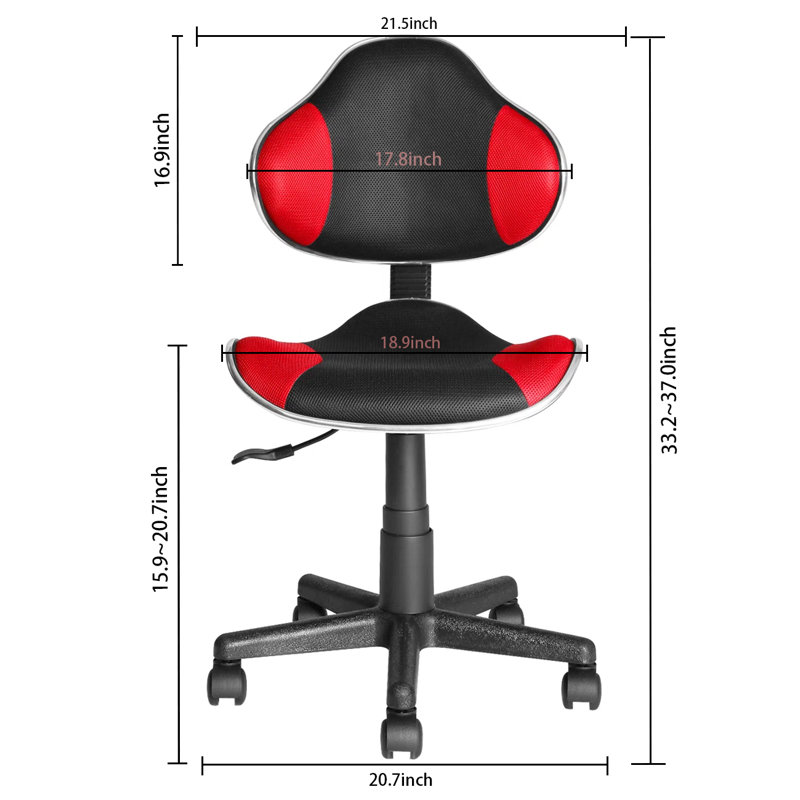 Aldous 360° Swivel Writing Office Task Chair with Mesh Back and Adjustable Height, Black/Red