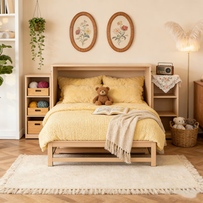 Full Queen Size Murphy Bed With Spacious Storage Drawers And Shelves For Guest Rooms Or Compact Bedrooms