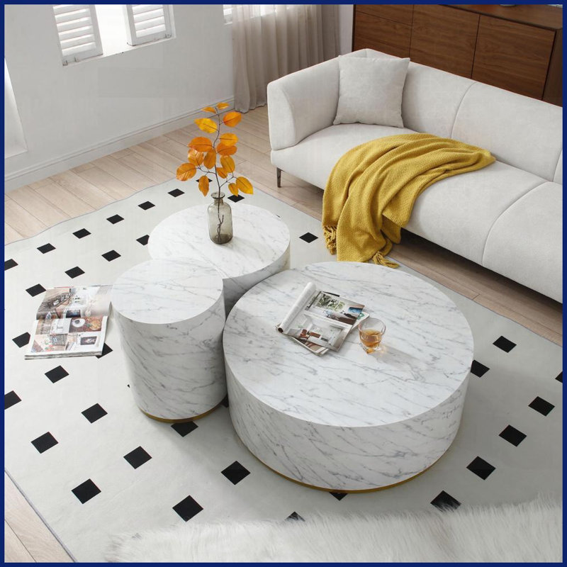 Table basse ronde 15,75 po en panneau de fibres à densité moyenne blanche pour le salon, entièrement assemblée et amp; Facile à nettoyer