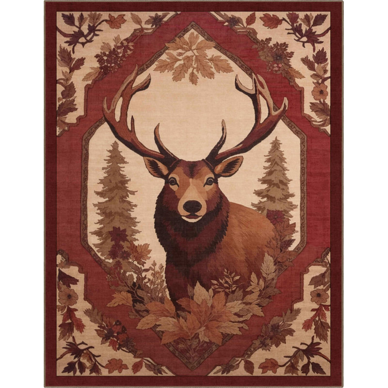 Kehr Deer With Antlers Novelty Animal Print Area Rug, Rectangle 7'10" x 9'10"