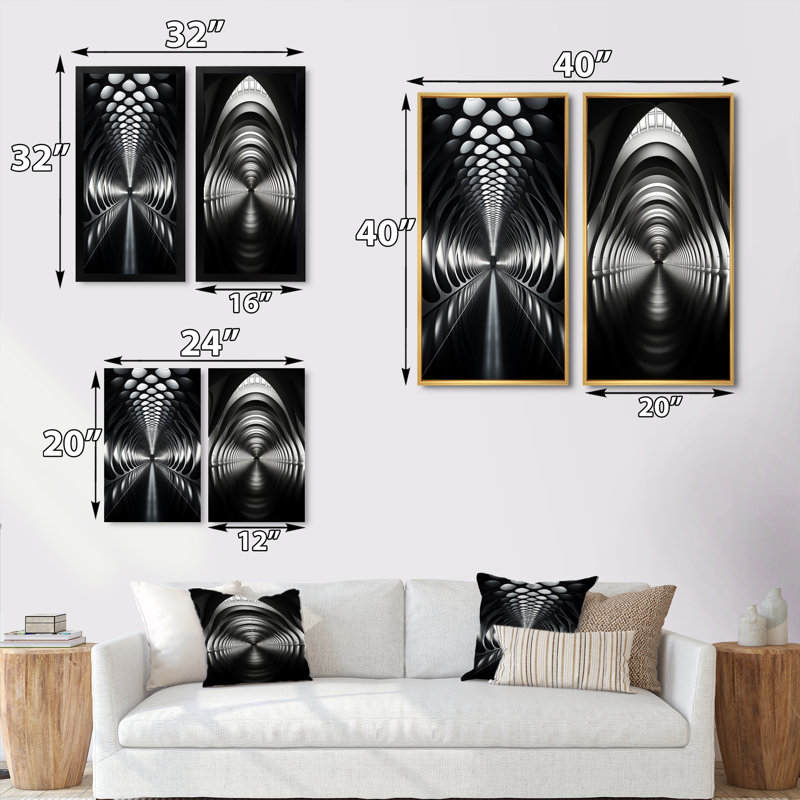«Gray Tunnel Futuristic Elegance Sleek», 2 pièces, Encadrement brun, H 32 po x l 32 po