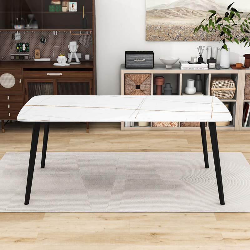 Jatarius Porcelain Dining Table with White Ceramic Tabletop, 70" L x 35" W