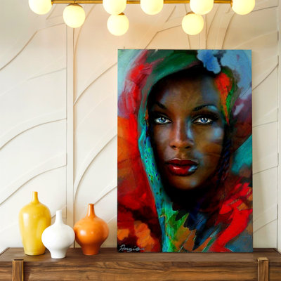 Colorful African Woman Portrait Abstract, Canvas Wall Art Print, Living Room Bedroom Office Decor, Gallery Wall Accent, Stylish Decorative Artwork, For Sofa Bed Entryway Hallway