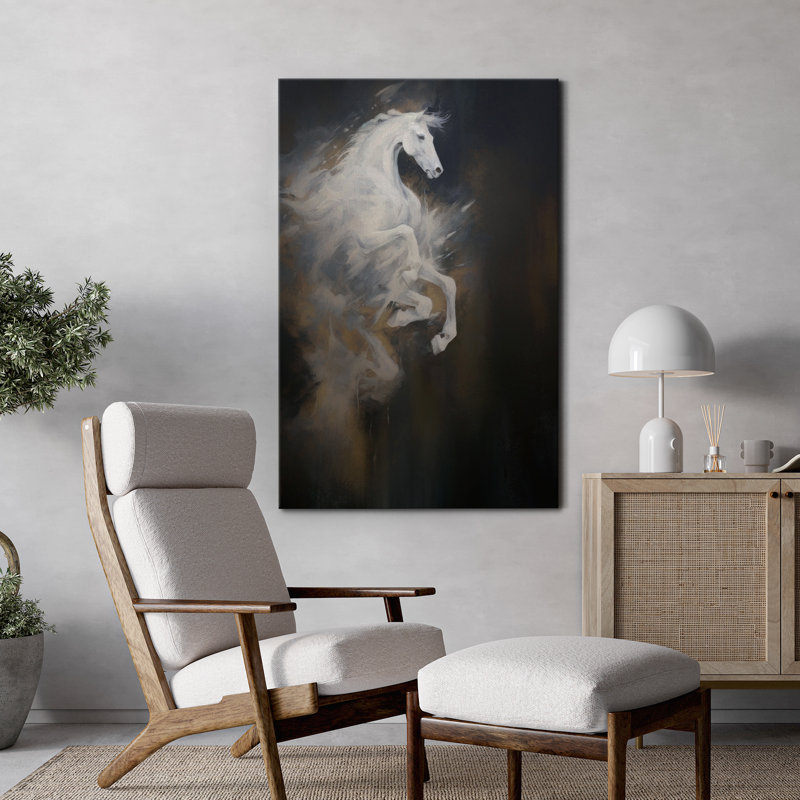 Impression sur toile majestueuse cheval blanc - Décor équestre dramatique pour chambre à coucher ou bureau, H 18 po x l 12 po