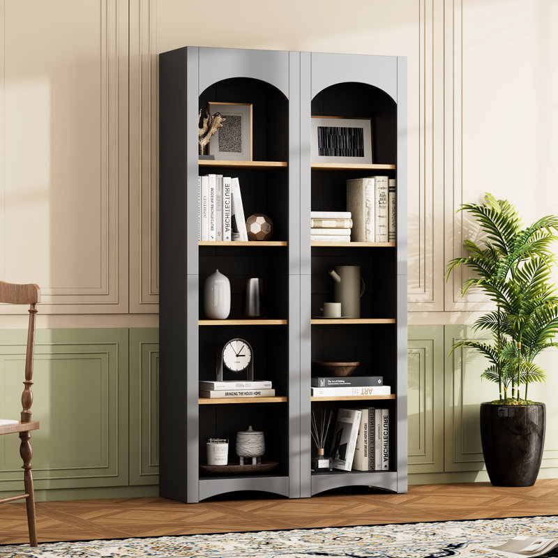 Bibliothèque grise en 2 parties, avec étagères ajustables, pour bureau, chambre, armoire de rangement de 183 cm de haut, salle à manger, chambre