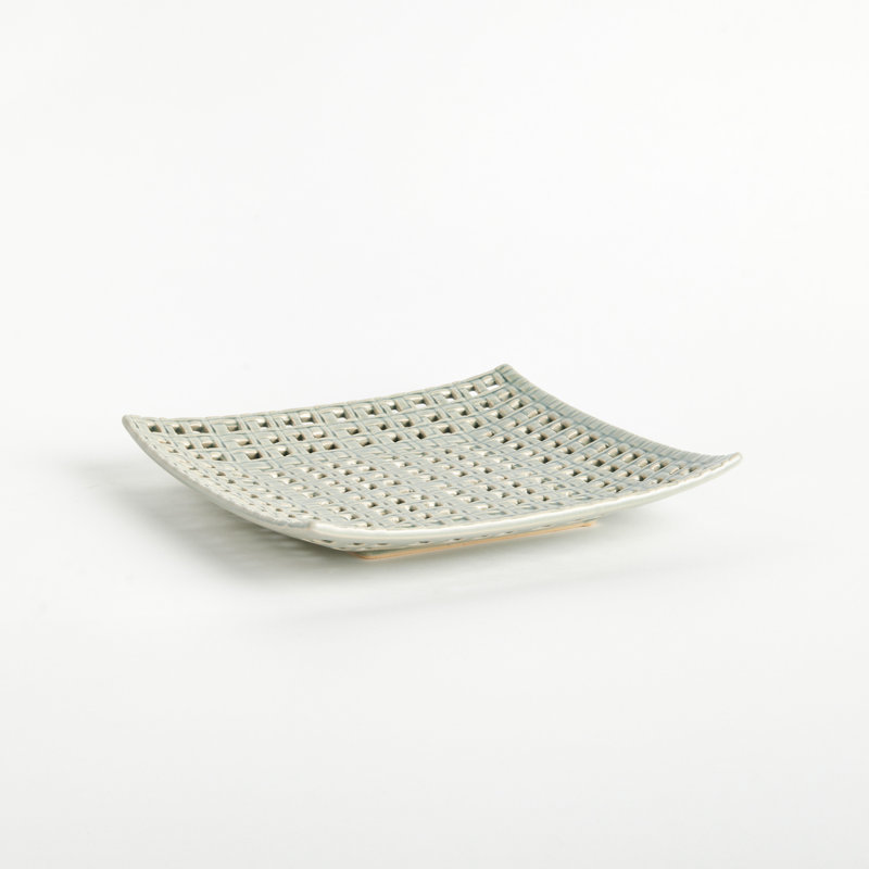 Lacunae Sand-Cast Stoneware Open-Weave Square Tray in Gray, Square
