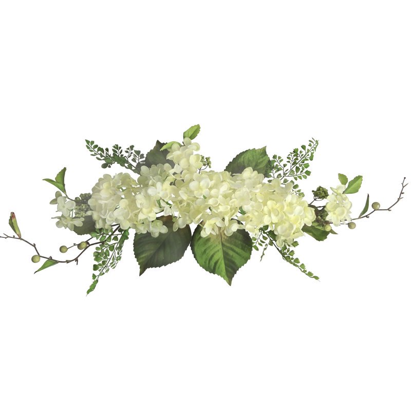 30" CREAM Hydrangea and Fern Swag, Cream