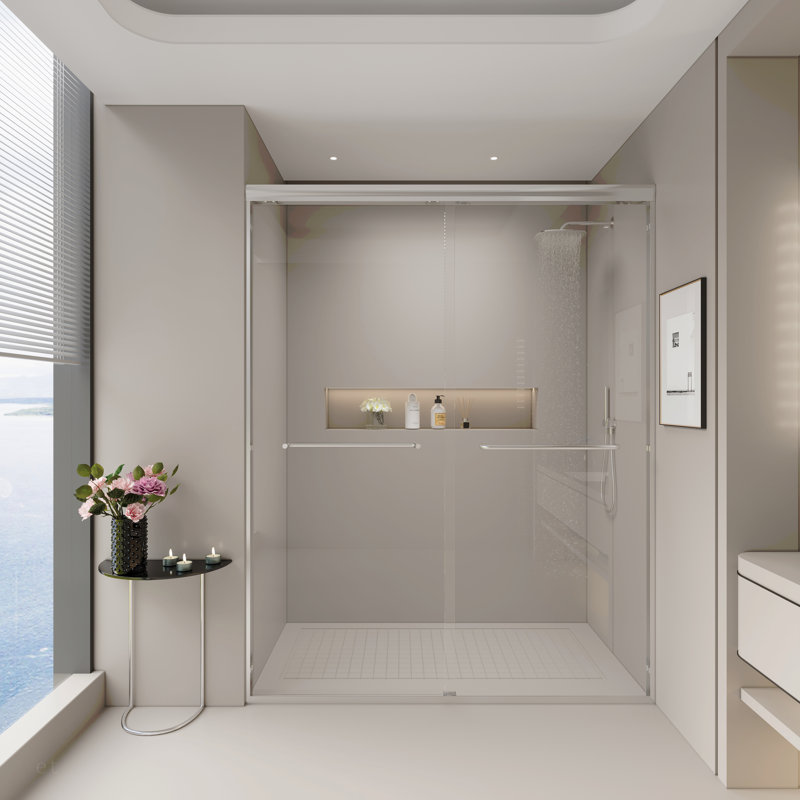 56-60 In. W X 72 In. H Double Sliding Shower Door, Semi-Frameless Bypass Bathroom Sliding Door With 1/4" (6Mm) Tempered Glass For Walk-In Shower, Chrome 24D03-60CX