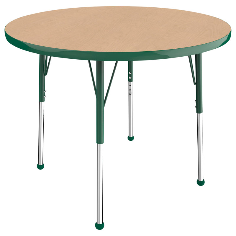 Table ronde à hauteur réglable, 36", Érable / vert, Standard Ball Glide